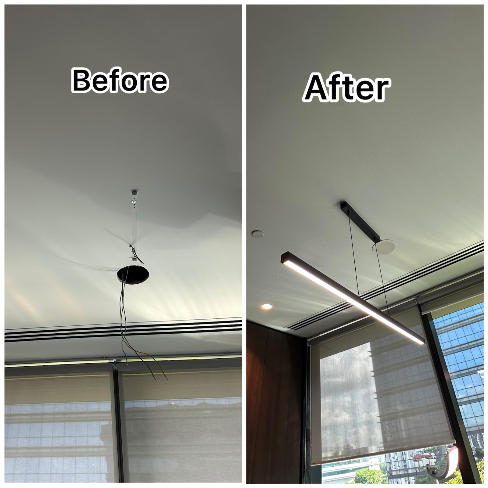 Suspended Linear LED Pendant Light Installation Service in Singapore